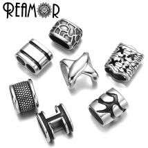 REAMOR 5pc Edelstahl Doppel Loch Streifen Perle 12*6mm Flache Große Loch Spacer Perlen Für männer Leder Armband DIY Schmuck Machen