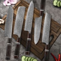 1–5 Stück Küchenmesser aus japanischem Damaststahl, Kochmesser, superscharf Küchenbesteck aus Edelstahl, Griff aus Ebenholz