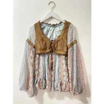 Sales Japan Liz Lisa Suede Vest Lace Chiffon Printed Loose Shirts Girl's Blouse