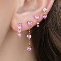 1 paio di orecchini pendenti a forma di cuore dolce con zirconi rosa in acciaio inossidabile per le donne Y2K, orecchini pendenti con amore carino, regalo di gioielli penetranti