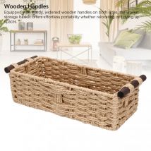 Toilet Paper Basket Handmade Decorative Cabinet Organizer Basket Breathable Wooden Handles Portable Paper Rope for Countertop