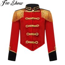 Niños Niñas circo Ringmaster Cosplay disfraz de actuación fiesta de Halloween manga larga flecos borla Charretera chaqueta de terciopelo abrigos