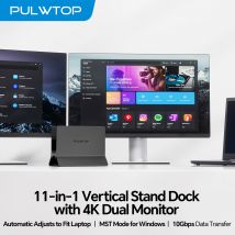 PULWTOP 11-in-1 vertikale Dockingstation mit 2 HDMI 4K, 3 USB A/C 10 Gbit/s, Ethernet, Dockingstation Ständer für Typ-C-Laptops