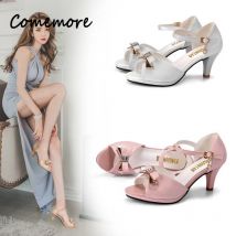 Comemore Sommer Elegante Frau Schuhe Mit Hohen Absätzen Sandalen Mittleren Absatz Frauen Schuh Offene spitze Bogen Perlen Hochzeit Sandale Zapatos Mujer 34 sandalen damen sommer  damen sommerschuhe