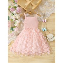 Summer Toddler  Kids  Girl's Clothes  Baby's Butterfly Decor Mesh Splicing Cami Dress Elegant Sleeveless Princess Dress