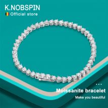 KNOBSPIN 3 Claw Moissanite Tennis Bracelet 3mm GRA Certified Diamond Bracelet Chain s925 Sterling Silver Bracelets for Women Man