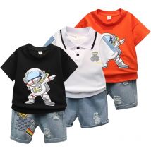 Sommer New Boys Cartoon Print Rundhals-T-Shirt Casual Sports Jeans Kurzarm Set 0-5 Jahre alte Baumwolle Baby-Set