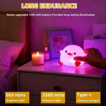 Cute DoDo Duck LED Night Light Touch-Sensitive Dimmable Rechargeable Silicone Bedside Lamp for Nursery Bedroom