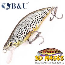 B&U Minnow Angelköder, Forellenmuster, harter Köder, sortiert mit scharfen Drillingshaken, Süßwasserköder für Barschforellen, Hecht