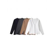 Maglione cardigan lavorato a maglia aderente con gancio frontale da donna, scollo a V, maniche lunghe, orlo con spacco laterale, capispalla femminile, top chic, moda
