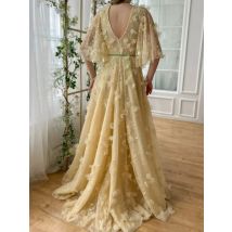Charming Floral A Line Evening Dress Women Sweet Birthday O Neck Customized Celebrity Prom Dress Modern Sequins Cocktail Gown