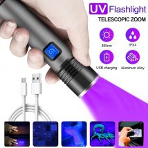 Wiederaufladbare LED-UV-Taschenlampe, UV-Taschenlampe, zoombar, Mini 395 nm, UV-Schwarzlicht, Haustier-Urinflecken-Detektor, Skorpion-Jagd