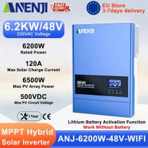 ANENJI 6.2KW 48V Inverter solare ibrido sinusoidale puro sulla rete Off Grid MPPT Inverter solare fotovoltaico 120A Caricatore solare PV 500VAC