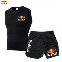 Canotte a compressione Red Bull Set di abbigliamento sportivo Tuta da fitness per uomo Camicia a compressione ad asciugatura rapida + Pantaloncini da palestra 2 pezzi Allenamento da corsa