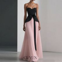 CUYUN 2025, luxuriöse Damen-Abendkleider, trägerlos, Schwarz und Rosa, Partykleid, elegantes, individuelles Abendkleid für formelle Anlässe