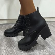 Sexy Seite Zipper High Heel Stiefeletten Frauen Herbst Mode Schwarz Runde Kappe Chelsea Stiefel Chunky Plattform frauen Stiefel