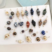1pc Keramik Anhänger Charme Herz Stern Blume Shell Handgemachte DIY Malerei Ethnische Vintage Halskette Edelstahl Großhandel QMHJE