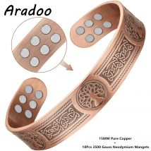 ARADOO Baum des Lebens Premium Kupfer-Armband für Männer und Frauen mit 18 Stück starken Magnet-Manschettenarmreifen, Schmuck mit Geschenkbox