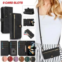 Umhängetasche Brieftasche Handyhülle für Samsung Galaxy Z Fold 6 5 4 3 Fold6 Fold5 Fold4 Fold3 5G Kartenhalter Lanyard Flip Leder Cover
