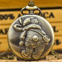 Vintage Bronze Steampunk Tier Bär geschnitzt Quarz Taschenuhr Halskette Anhänger Uhr Kette Männer Frauen Kette Geschenk