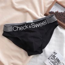 Einfacher Herren-Bikini, dünne Baumwolle, atmungsaktiv, schweißabsorbierend, locker, bequem, modischer Briefbund, niedrige Leibhöhe, Ausbuchtungsbeutel-Slip