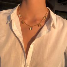 Gold Color Chain Butterfly Pendant Choker Necklace Women Statement Collares Bohemian Beach Party Jewelry Gift