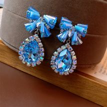 Silber Nadel Intarsien Strass Kristall Bogen Tropfen Ohrringe für Frauen Licht Luxus Temperament Neue Mode Schmuck Hochzeit Geschenk