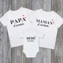 Französische Liebe Herz gedruckt Familie passende Kleidung Papa Mama Baby passende Outfit Papa Mama Shirts Tops & Baby Body Strampler