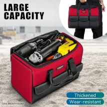 Borsa per attrezzi, borsa per attrezzi resistente Borsa a bocca larga per vari strumenti, elettricista carpentiere meccanico (17 pollici, blu, rosso, giallo)