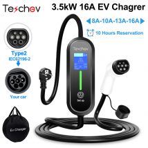 Teschev 220V 230V 16A przenośna ładowarka EV Type2 kabel ładujący IEC62196-2 przewód Wallbox wtyczka Schuko do samochodu elektrycznego