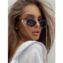 Retro Small Frame Hexagon Sunglasses Women With Chain 2026 Luxury Brand Steampunk Unique Polygon Sun Glasses For Ladies Eyewear