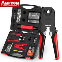 AMPCOM RJ45 Crimper Lan Tester Tool Set Ethernet Kabel Stripper Punch Down Tool RJ 45 RJ11 Anschlüsse 12-in-1 Verkabelungsreparaturset
