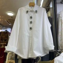 Luxury Embroidered Flares Blouses Shirts For Women 2025 Autumn Trend New Fashion Loose Casual Tops Blusas Oversize Woman Shirt