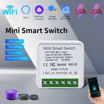 Mini módulo de interruptor inteligente WiFi 16A/20A, Control bidireccional, aplicación remota de vida acogedora, Control por voz de automatización del hogar Alexa y Google