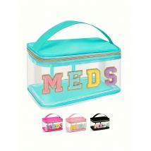 1 x modische Kosmetiktasche mit Buchstaben-Patch, transparenter Griff, Nylon-Reißverschluss, Reise-Medizintasche, geeignet für Patienten und Krankenschwestern
