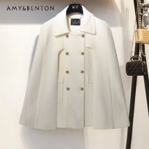 Hochwertige elegante Woll umhang jacken für Frauen koreanische Mode Polo kragen einreihige lose Jacke Büro Dame Tweed Mäntel