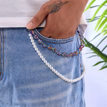 Bohemian Imitation Perle Perlen Schlüsselbund Gürtel Kette Für Frauen Männer Exquisite Punk Hosen Jeans Quaste Kette Hip Hop Schmuck Geschenk