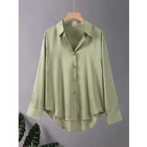 Plus Size Casual Büro Damen Seidenhemden Herbst Langarm Button-Down-Hemden Damen Elegante Tops Büro Damen Acetathemden