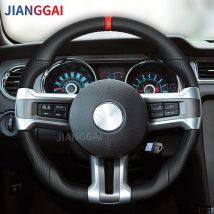 Auto-Lenkrad für Mustang 2010 2011 2012 2013 2014, Mustang-Vollleder-Lenkrad, schwarzes glattes Leder mit flachem Boden