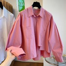 2024 Frühjahr Neue Lose Beiläufige Asymmetrische Unregelmäßige Rosa Hemd Frauen Chic Design Mode Kurze Bluse Einfarbig Top