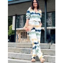2024 sommer Mode frauen Hosen Set Tie Dye Gedruckt Hemd + Elastische Taille Lose Hosen Frau Casual Strand Stil urlaub