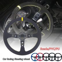 Accesorios universales para coche, volante de carreras de coches de gamuza/PVC de 14 pulgadas y 350mm, volante deportivo a la deriva de maíz profundo con logotipo