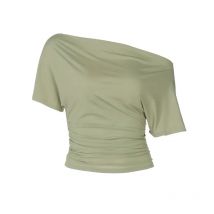 Talenza Summer One Shoulder Tops Fashion Slim Shrink Short Sleeve T-Shirts Sexy Party Y2k Streetwear Solid Pullover Tops Women