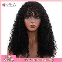 Wasserwellenperücke mit Pony, brasilianisches Echthaar für Damen, 180 % Dichte, vollständig maschinell gefertigt, tiefe Wellen, lockige Wasserperücken, BPHW Hair