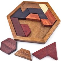 Hexagon Tangram Puzzle Wooden Brain Puzzles IQ Test Challenge Logic Training For Kids Adults Montessori Educational Toys