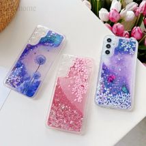Custodia Liquida Glitterata Rosa con Fiori e Farfalle Effetto Sabbia Mobile per Samsung Galaxy A17 A16 A56 A35 A55 A15 A25 A54 A34 A36