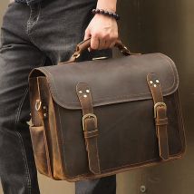 Vintage verrückte Pferd Echt leder Männer Aktentasche große Business-Tasche Einkaufstasche 15.6 "Laptop-Tasche Attache männliche Umhängetasche