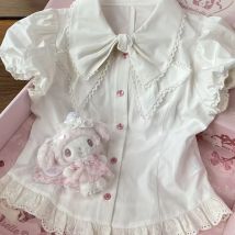 Sommer Lolita Shirt Japanische Hübsche Mode Design Kawaii Weiße Bluse Frauen Süße Spitze Kurzarm Shirt Y2k Schlanke Schleife Tops