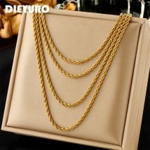 Dieyuro 316l Edelstahl Gold Farbe mehr schicht ige Halskette für Frauen Mädchen neuen Trend 4 in1 Ketten Schmuck Geschenk Party Bijoux