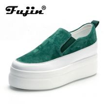 Fujin echtes Leder Damenschuhe Plateau Keil Sneakers klobige Schuhe Slip On Slipon Damen